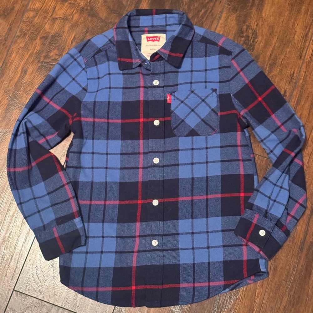Levi's Shirt Boys Plaid Cotton Twill Flannel Size Small (7/8) Western Cowboy
